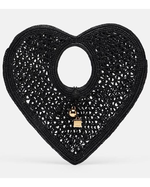 Jacquemus Black Spiaggia Coeur Small Raffia Top-Handle Bag