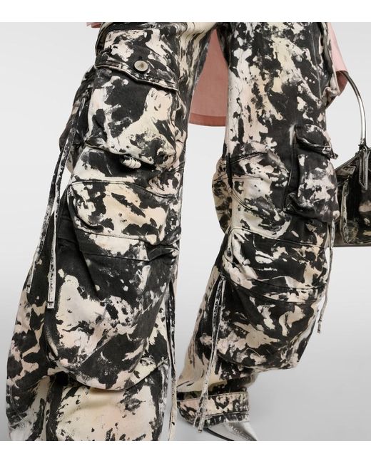 The Attico Metallic Fern Printed Mid-Rise Cargo Jeans
