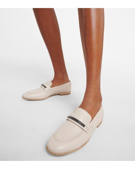 Brunello Cucinelli White Leather Loafers