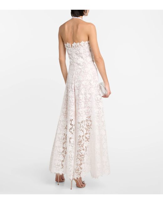 Oscar de la Renta White Floral-applique Guipure Lace Gown
