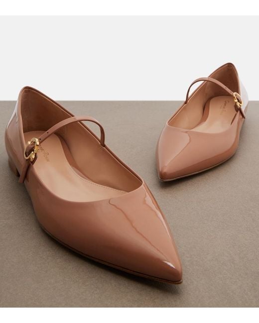 Gianvito Rossi Brown Patent Leather Mary Jane Flats