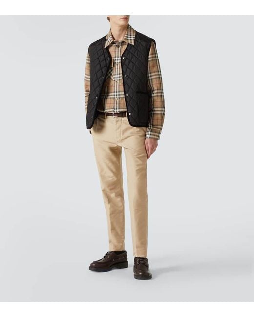 Burberry Hemd Check Aus Baumwolle Und Leinen in Natural für Herren