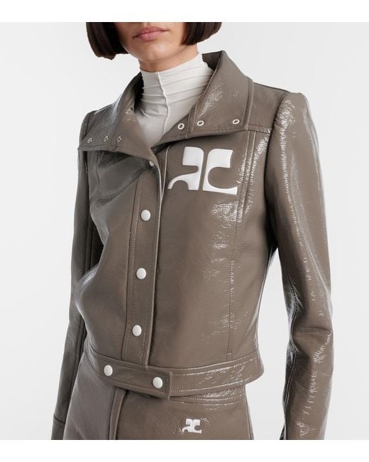 Courreges Gray Logo Vinyl Cropped Jacket