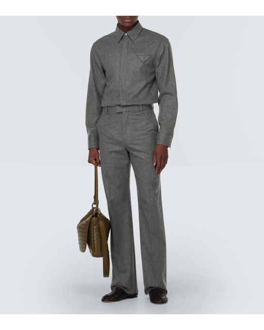 Bottega Veneta Gray Wool Flannel Straight Pants for men