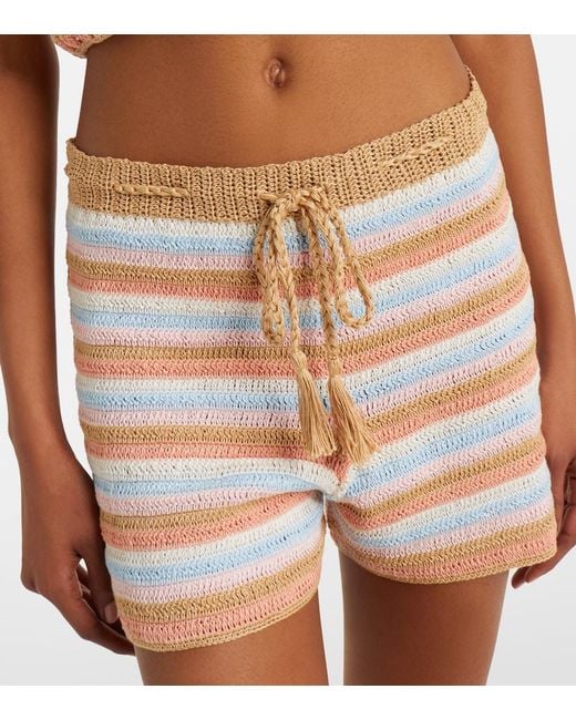 Anna Kosturova Natural Striped Crochet Cotton Shorts