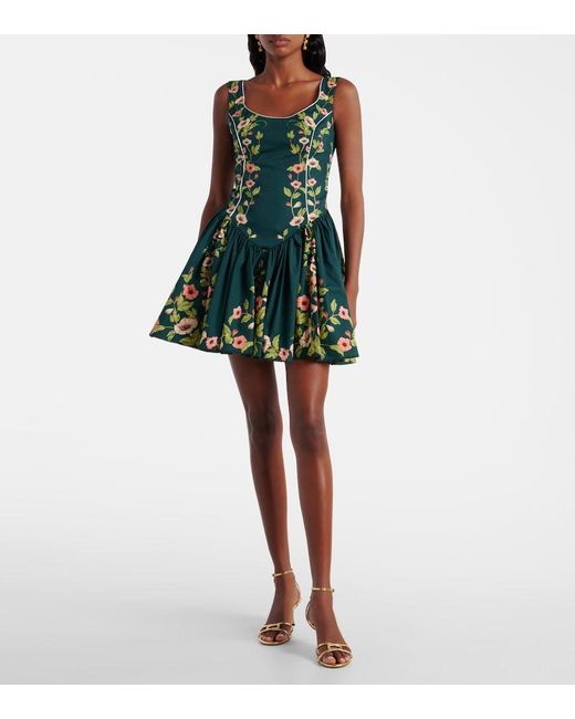 Agua Bendita Green Pluma Floral Cotton Minidress