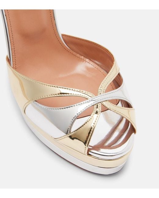 Aquazzura Metallic Moves 130 Mirrored Leather Platform Sandals