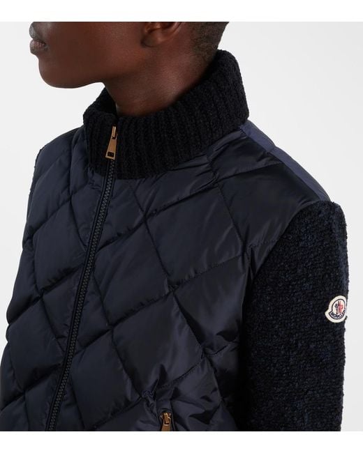 Moncler Blue Down-Paneled Cotton-Blend Cardigan