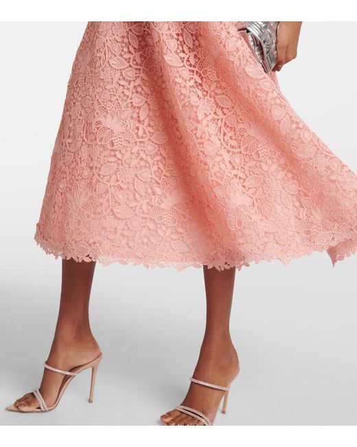 Carolina Herrera Strapless Guipure Lace Midi Dress in Pink | Lyst