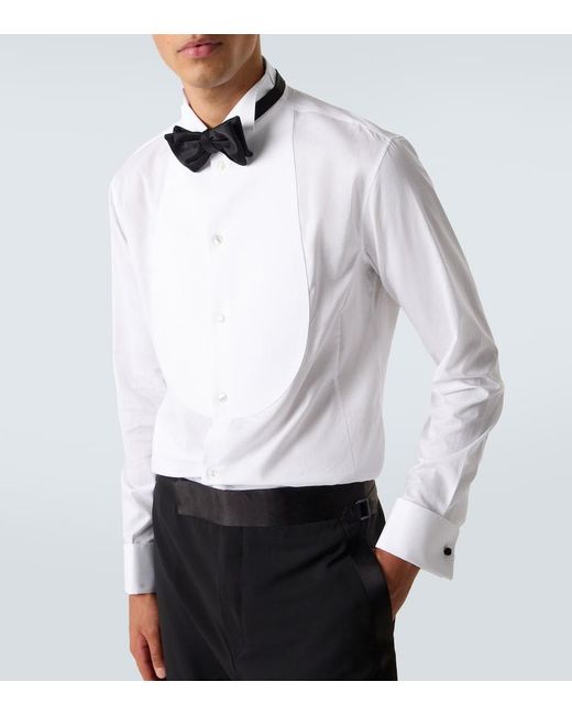 Giorgio Armani White Cotton Poplin Tuxedo Shirt for men