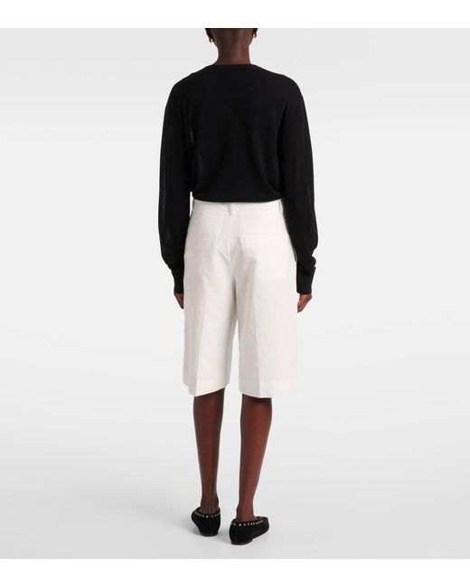 Totême  White Cotton And Linen Bermuda Shorts