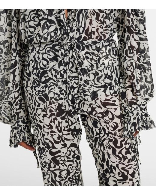 Dries Van Noten Gray Printed Straight Pants