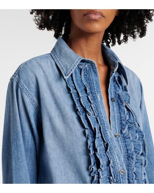 Citizens of Humanity Blue Ruffled Denim Shirt