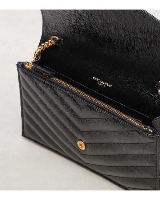 Saint Laurent Black Cassandre Envelope Small Leather Wallet On Chain