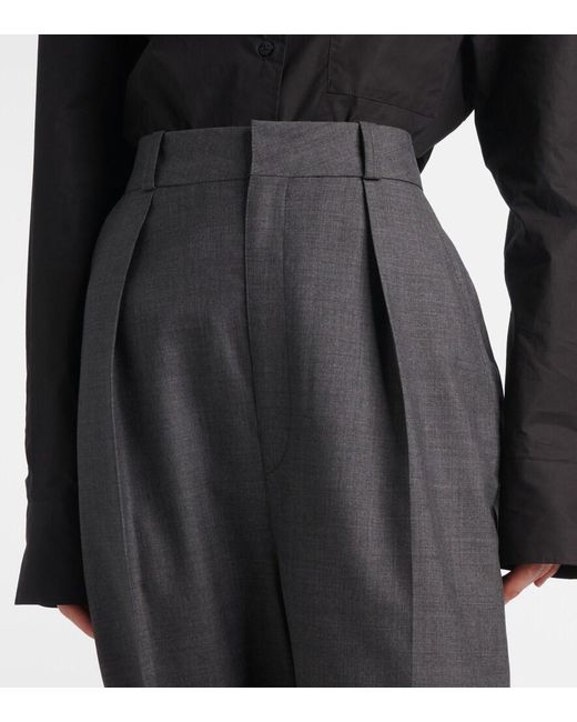 Lemaire Gray Pleated Wool Twill Straight Pants