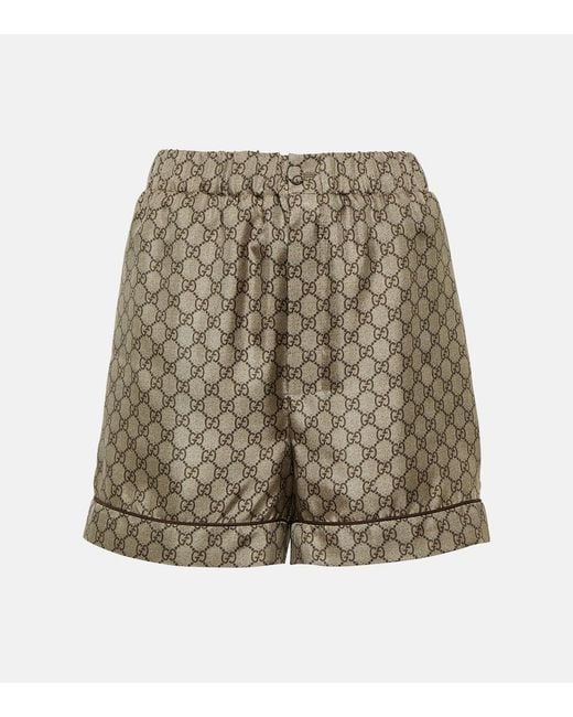Gucci Natural Gg Printed Silk Twill Shorts