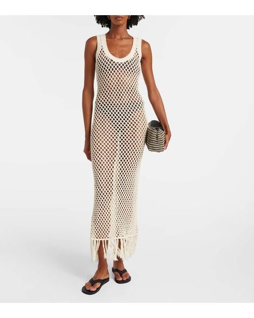 Vestido Largo Ilaria De Algodon Con Flecos Sir de color White