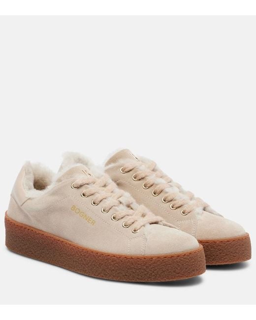Bogner Natural Lucerne Shearling-Lined Suede Sneakers