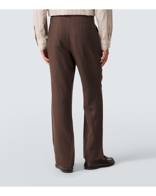 STÒFFA Brown Linen Straight Pants for men