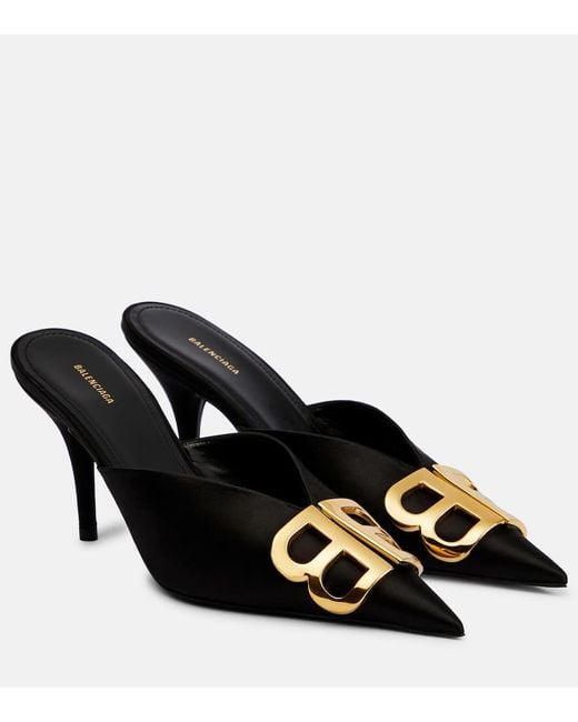 Balenciaga Bb Satin Mules in Black | Lyst