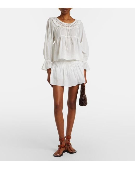 Posse White Danielle Lace-Trimmed Cotton Blouse