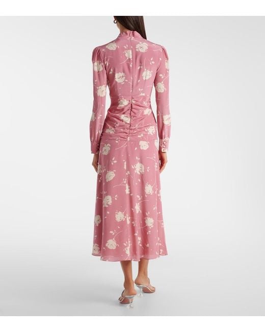 Alessandra Rich Pink Bow-Detail Floral Silk Midi Dress