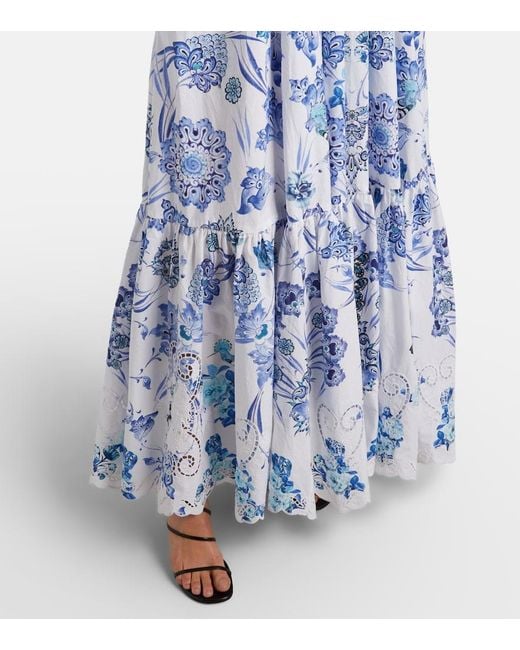 Camilla Blue Embellished Halterneck Cotton Poplin Maxi Dress