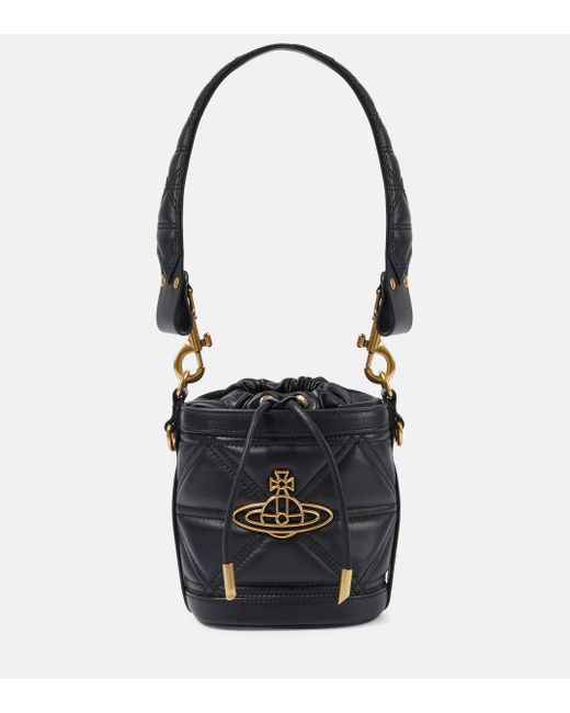 Vivienne Westwood Black Kitty Small Leather Bucket Bag