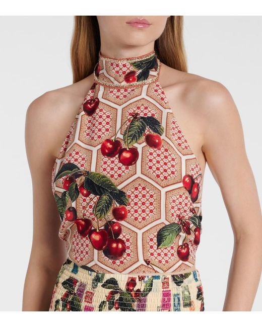 Camilla Red Notes From The Road Printed Silk Top