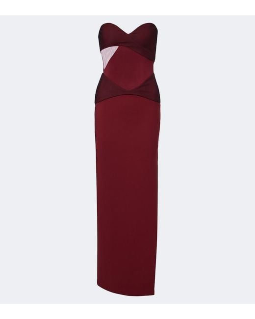 Nensi Dojaka Red Paneled Strapless Gown