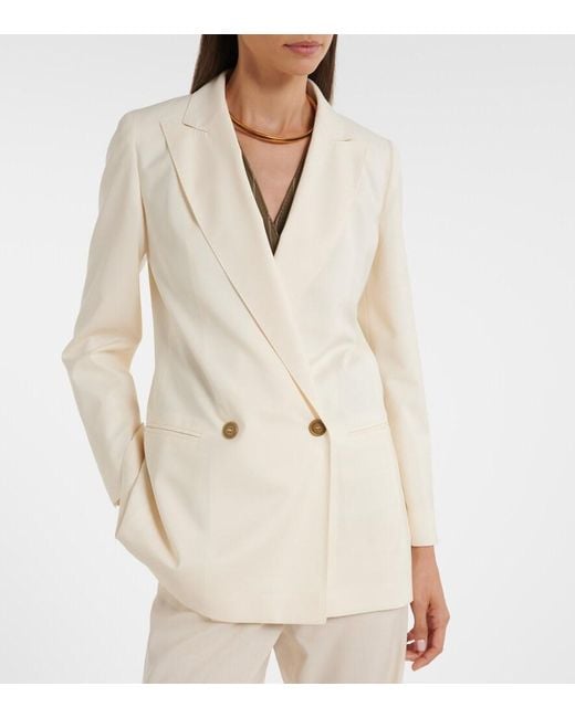 Max Mara Natural Double-Breasted Virgin Wool Blazer