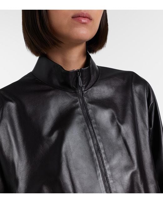 Gucci Black Leather Bomber Jacket
