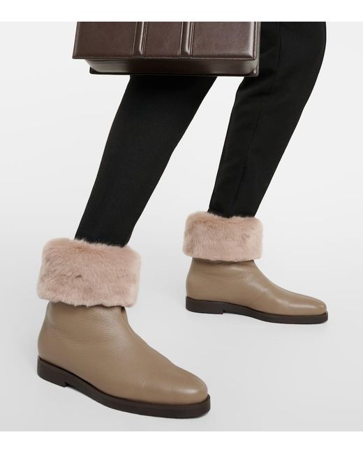 Totême  Natural The Off-duty Faux Fur-lined Leather Boots
