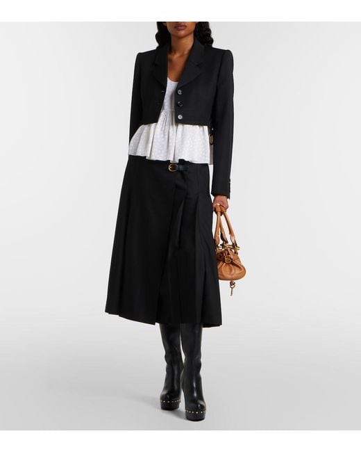 Chloé Black Pleated Virgin Wool Midi Skirt
