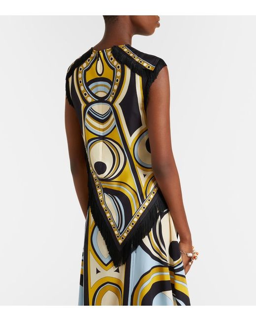 LaDoubleJ Black Scarf Fringed Printed Silk Voile Top