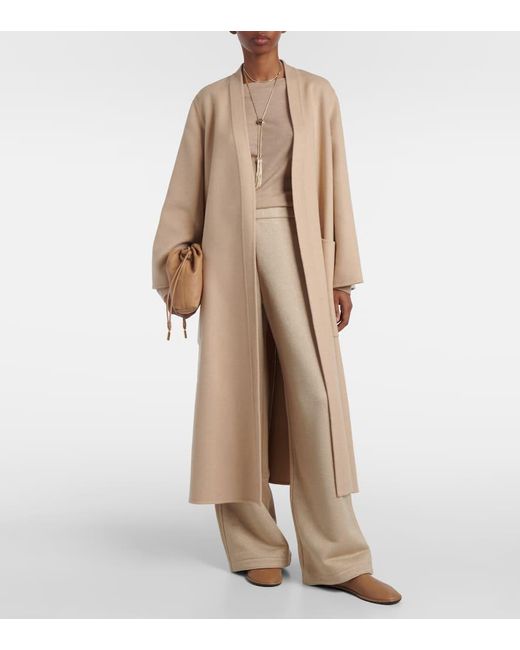 Pantalones Anchos En Mezcla De Algodon Max Mara de color Natural