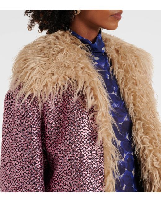 Dries Van Noten Purple Faux Fur-Trimmed Embellished Jacket