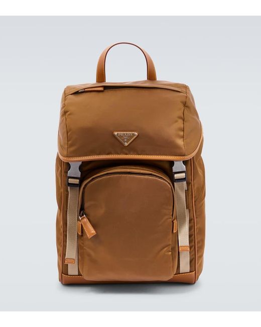 Prada Rucksack Aus Re-Nylon Mit Leder in Brown für Herren