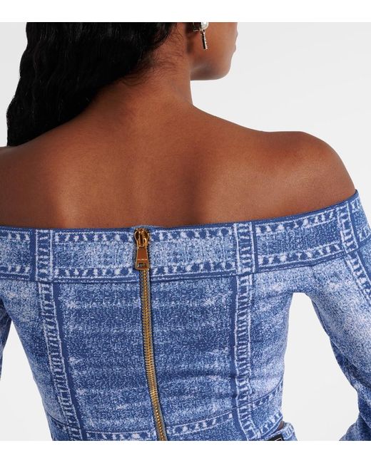 Balmain Blue Trompe L'Oeil Crop Top
