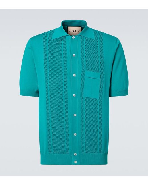 Plan C Blue Pointelle Knitted Cotton Cardigan for men