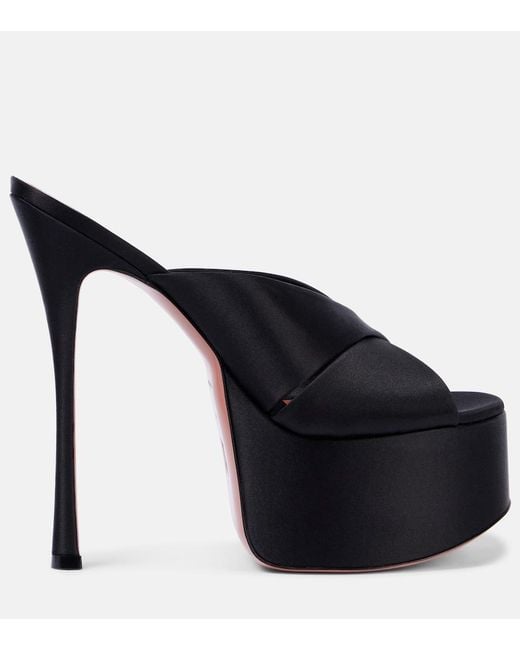 AMINA MUADDI Black Salma 155 Satin Platform Mules