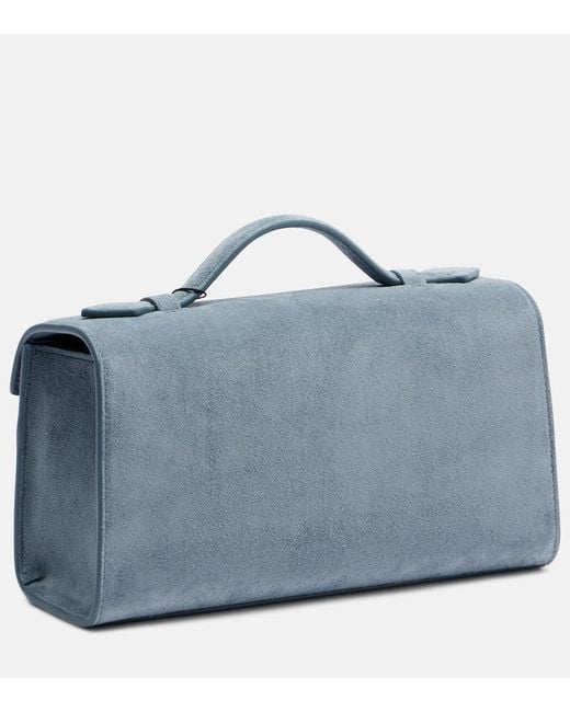 SAVETTE Blue Symmetry Pochette Mini Suede Top-Handle Bag