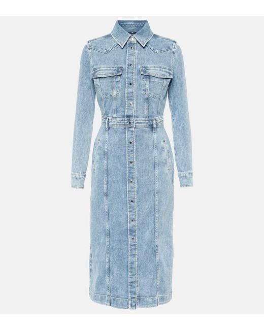 7 For All Mankind Blue Luxe Denim Midi Dress
