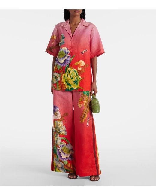 ALÉMAIS Red Inez Ombre Linen Wide-Leg Pants