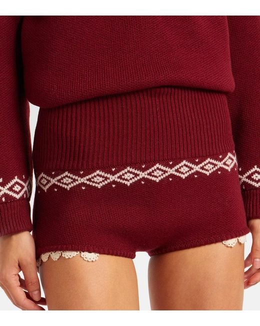 Magda Butrym Red Crochet Wool Shorts