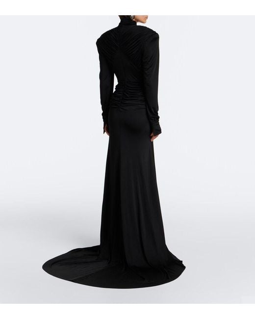 David Koma Black Cutout Ruched Jersey Gown