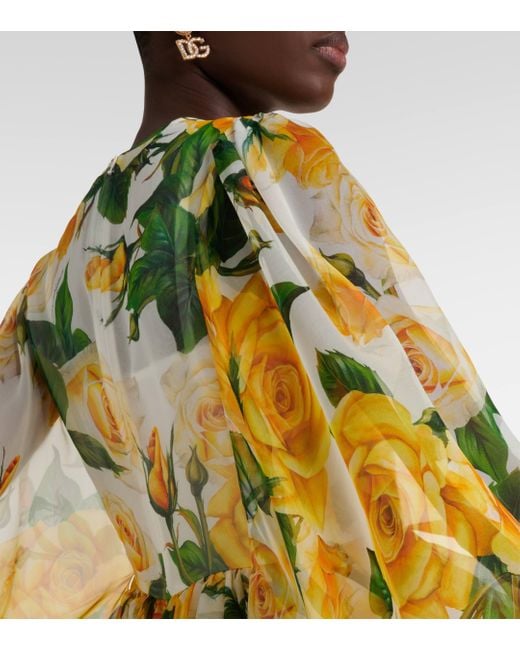 Robe en soie a fleurs Dolce & Gabbana en coloris Yellow