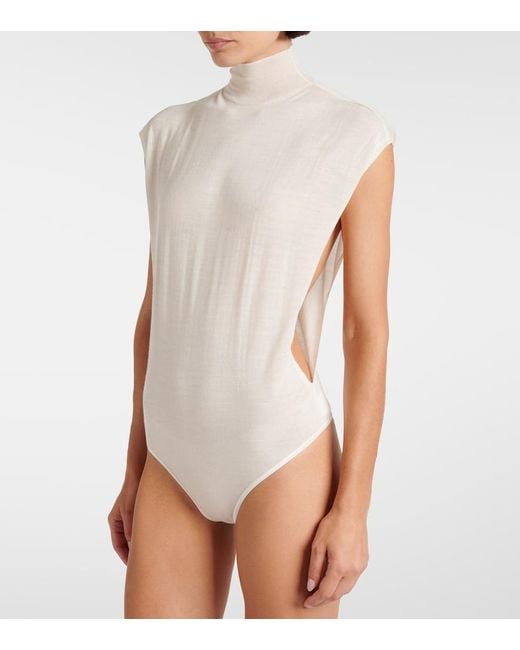 Alaïa White Turtleneck Wool Bodysuit