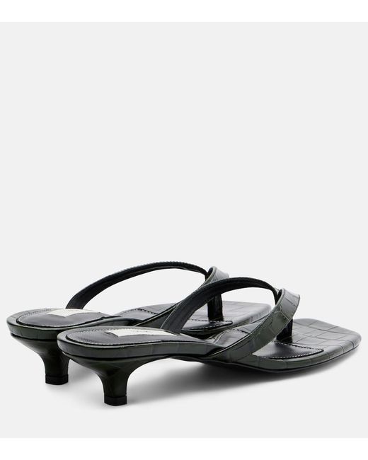 Totême Black Croc-Effect Leather Thong Sandals