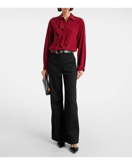 Victoria Beckham Red Draped Silk Button-Down Shirt
